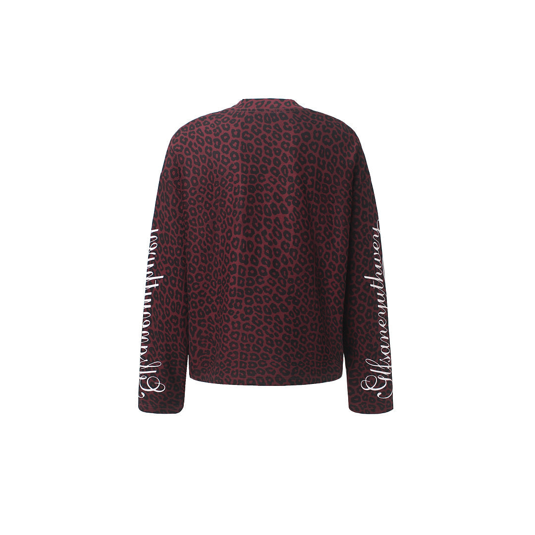 Back view of the long sleeve leopard print sweatshirt