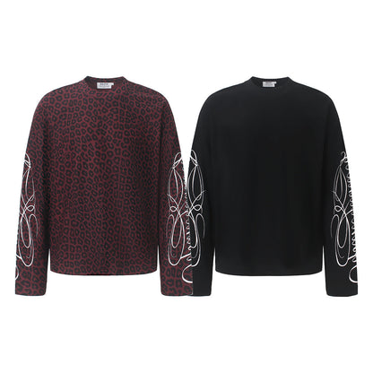 Detail of the soft sweatshirt fabric and embroidered leopard print