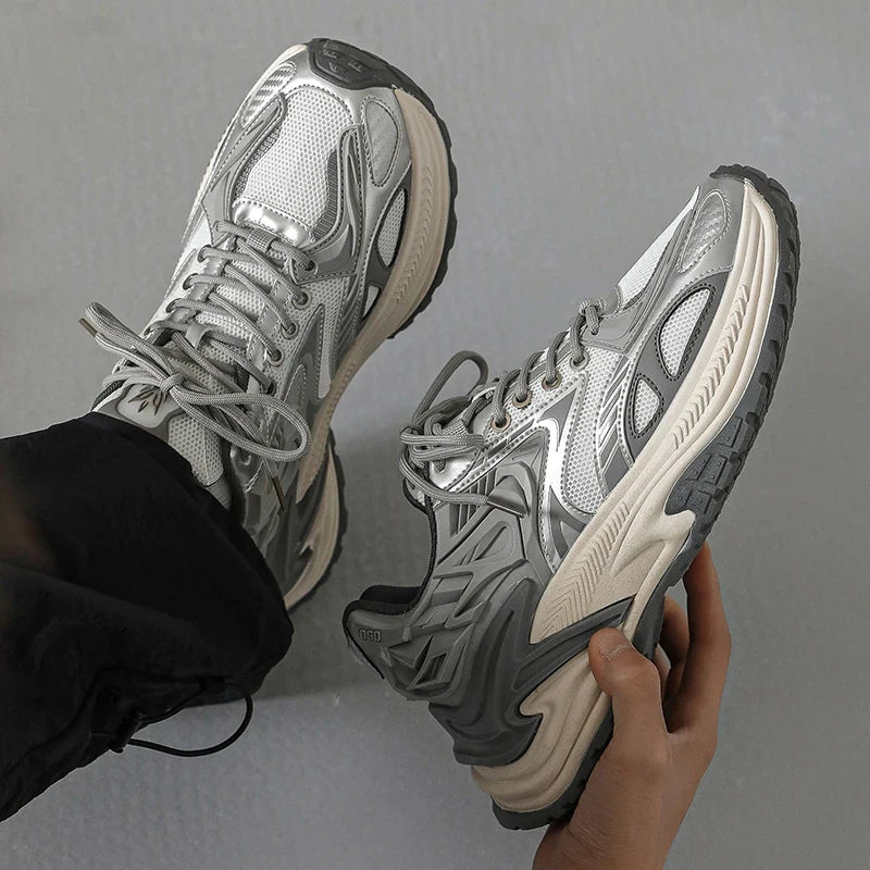 Chunky sports trainers displaying the lace-up front