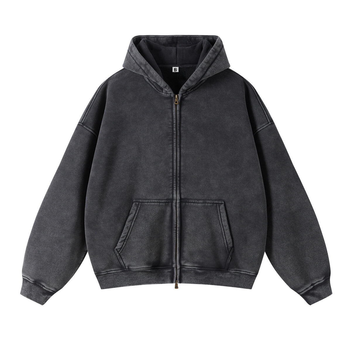 Washed Oversized Retro Zip-Up Hoodie