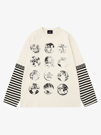 Revelse™ Oversized Striped Long Sleeve Graphic T-Shirt