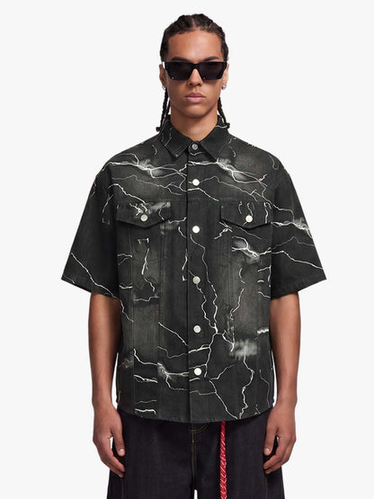 Vintage Lightning Bolt Graphic Denim Shirt