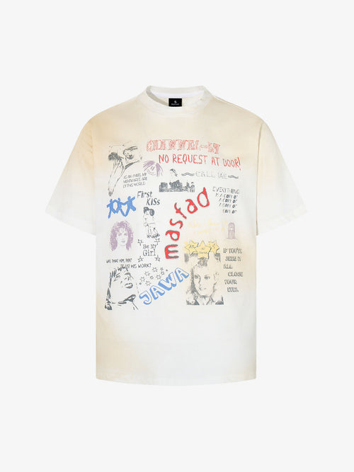 Revelse™  Unisex Cotton Graffiti Print Loose Fit T-Shirt White
