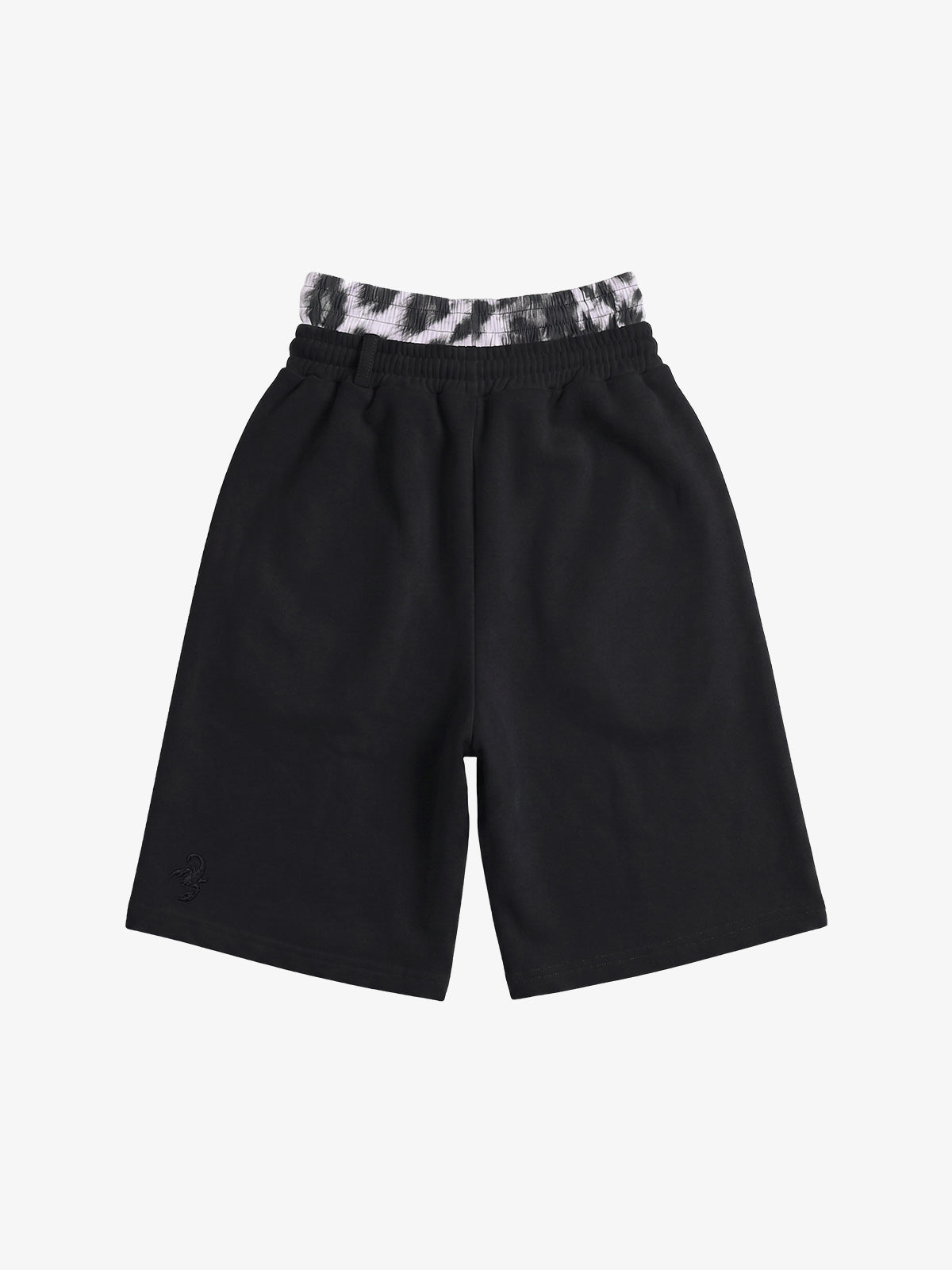 Close-up of double waistband on heathered cotton-blend shorts