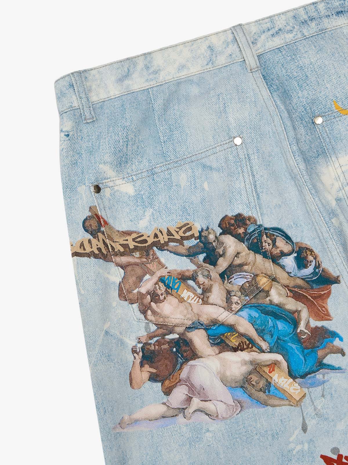 Retro Graffiti Angelic Print Baggy Jeans