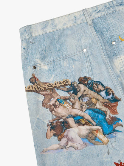 Retro Graffiti Angelic Print Baggy Jeans