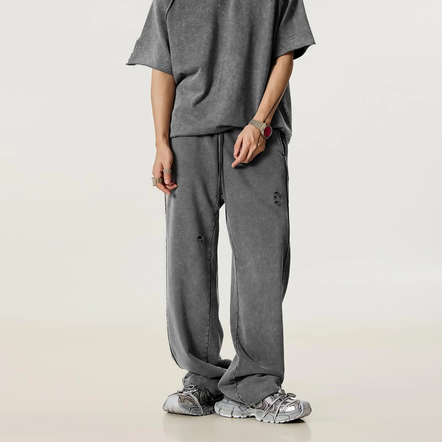 Men's Distressed Washed Straight Leg Joggers