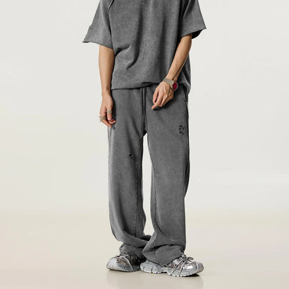 Men's Distressed Washed Straight Leg Joggers