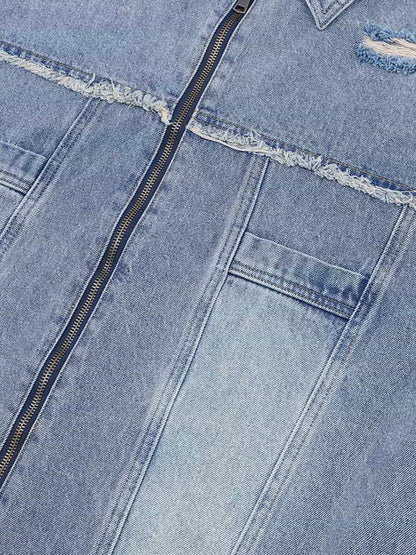 Men's Ripped Distressed Denim Jacket and Pants Set