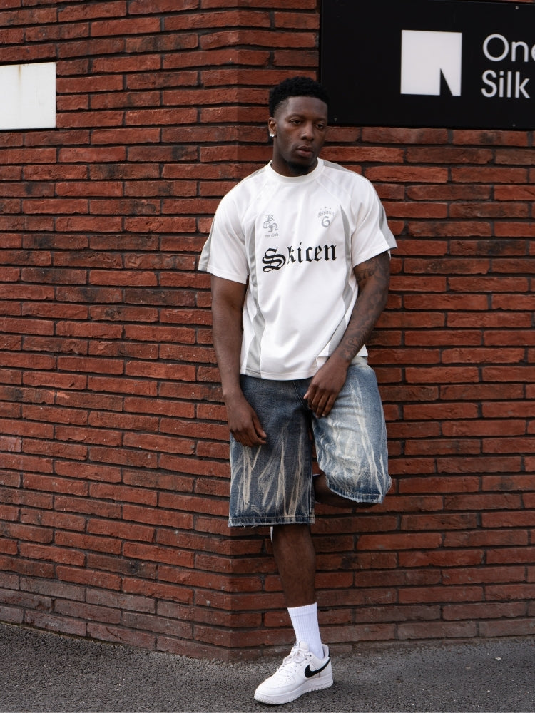 Men's Distressed Denim Relaxed Fit Jorts Blue