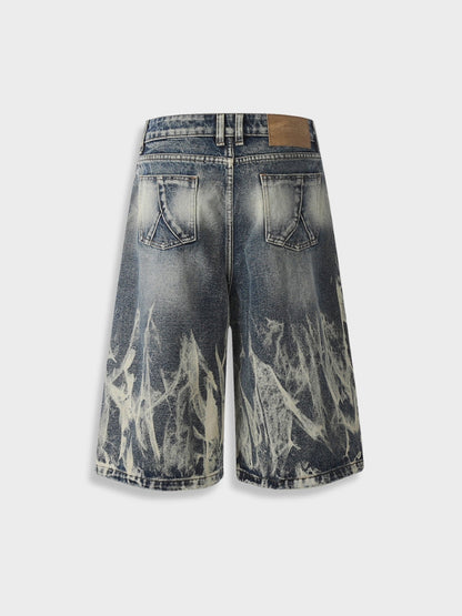 Men's Distressed Denim Relaxed Fit Jorts Blue
