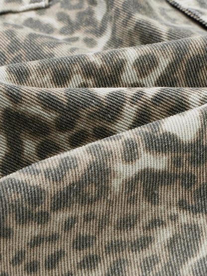 Leopard Print Baggy Denim Shorts