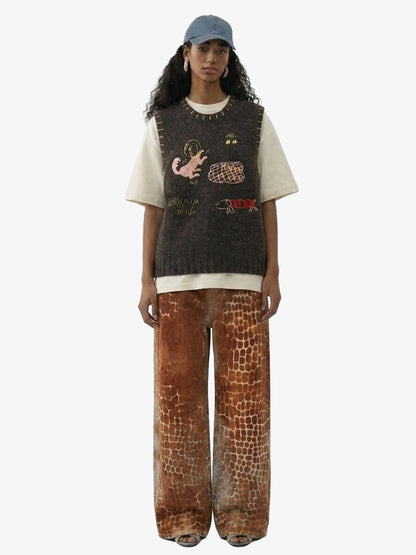 Vintage Embroidered Knit Sweater Vest