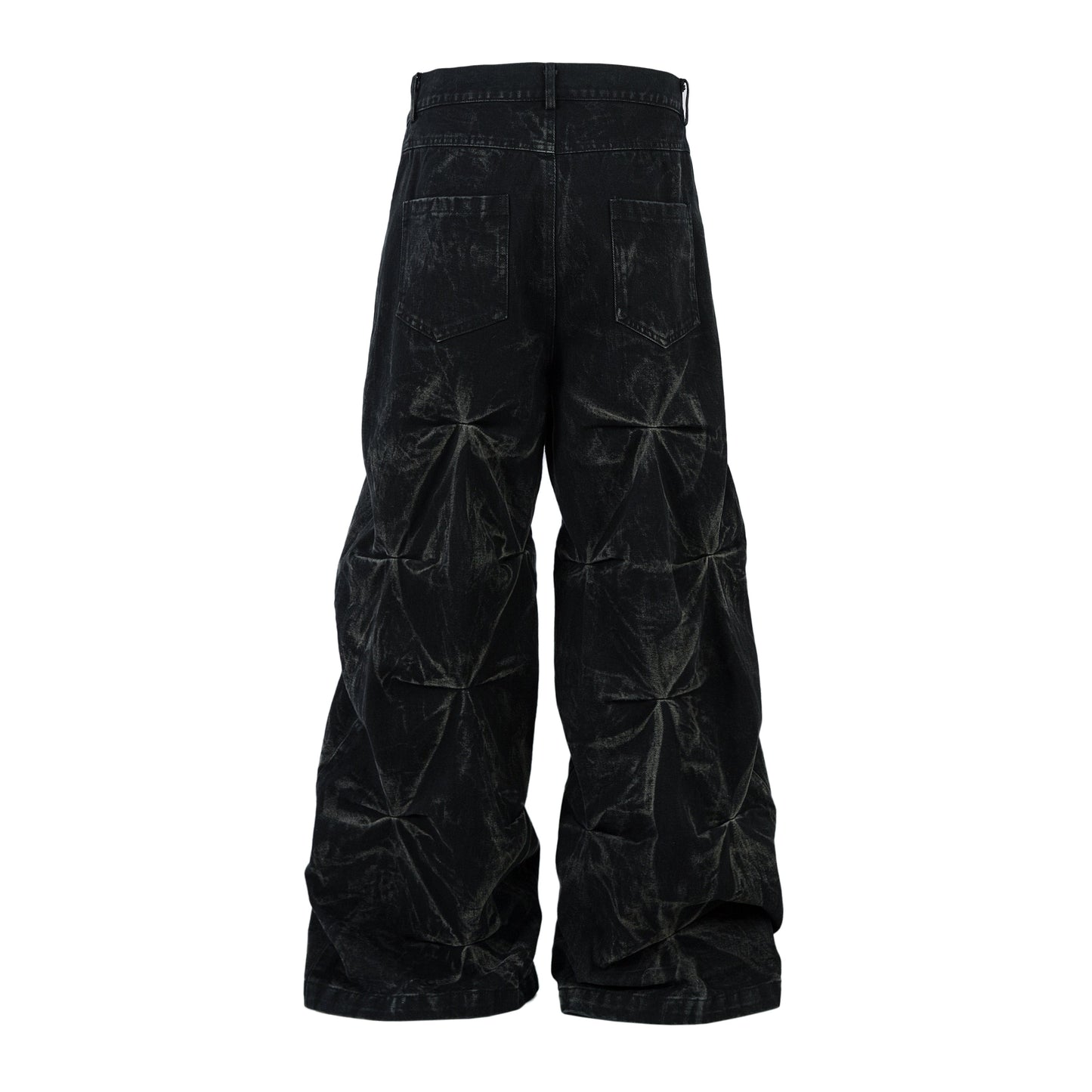 Washed Distressed Pleated Baggy Jeans