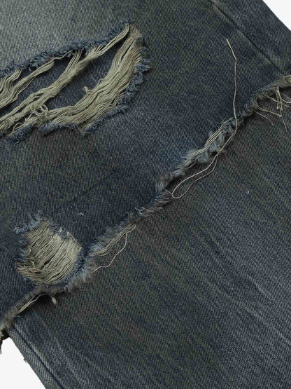 Close-up of the high waistband and fastening on the jeans