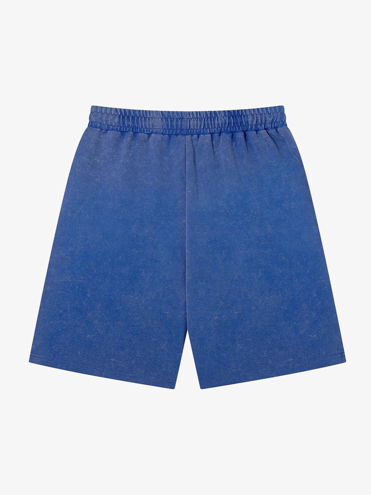Side view of washed sweat shorts with elasticated waistband