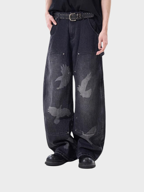 Wide-Leg Loose Fit Baggy Denim Jeans Black
