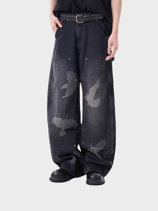 Wide-Leg Loose Fit Baggy Denim Jeans Black