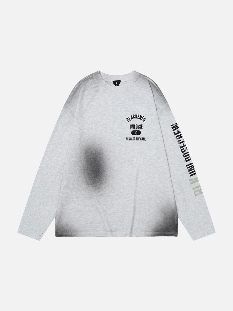 Revelse™ Distressed Graphic Long Sleeve Tee Heather Grey