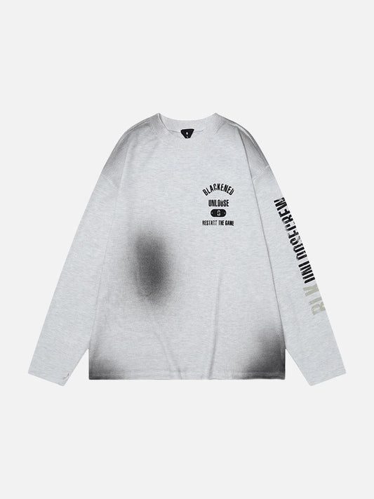 Revelse™ Distressed Graphic Long Sleeve Tee Heather Grey