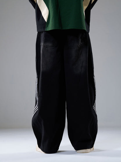 Contrast Stitching Barrel Leg Denim Jeans