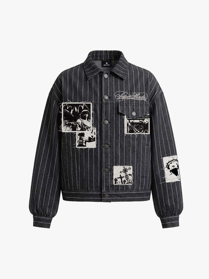 Vintage Pinstripe Patchwork Baggy Denim Set