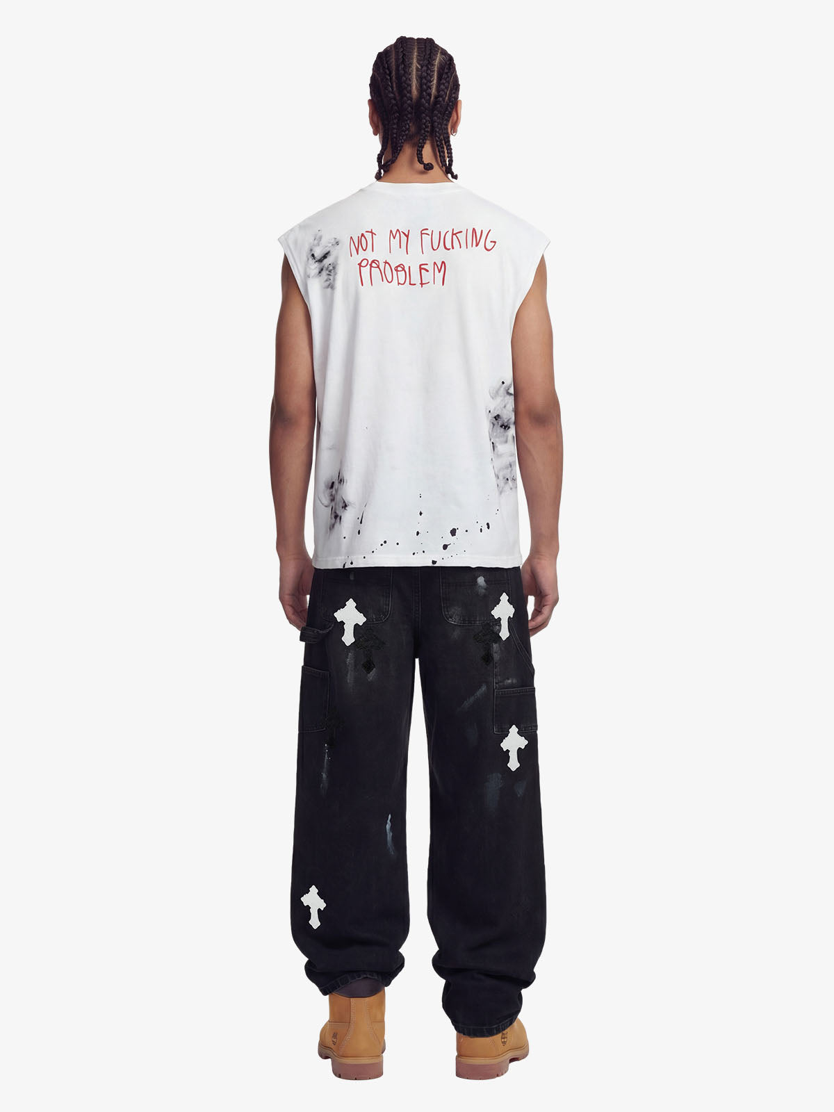 Grunge Slogan Print Distressed Raw Hem Sleeveless T-Shirt