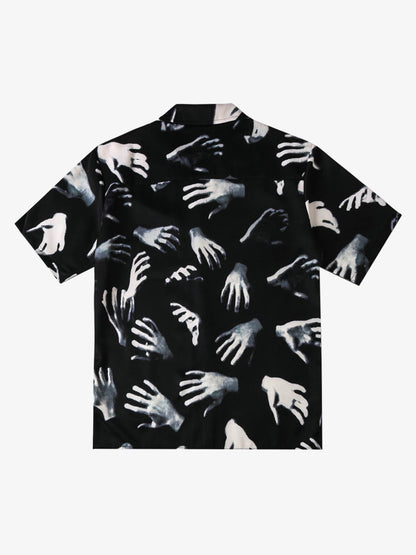 Revelse™  Boxy Camp Collar Faux Fur Shirt Black And White