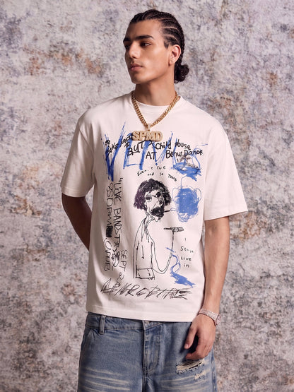 Revelse™  Abstract Cotton Oversized Graphic T-Shirt White