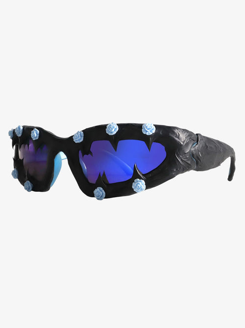 Handmade square studded party glasses shown from the front