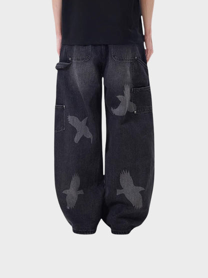 Wide-Leg Loose Fit Baggy Denim Jeans Black