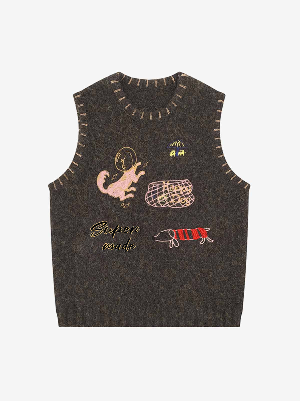 Vintage Embroidered Knit Sweater Vest