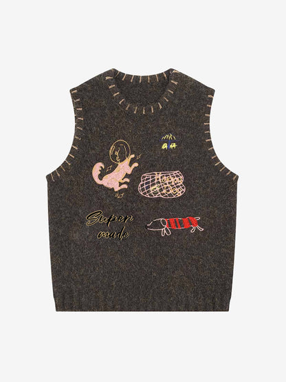 Vintage Embroidered Knit Sweater Vest