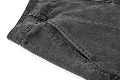 Full-length view of washed cargo trousers in a casual streetwear outfit
