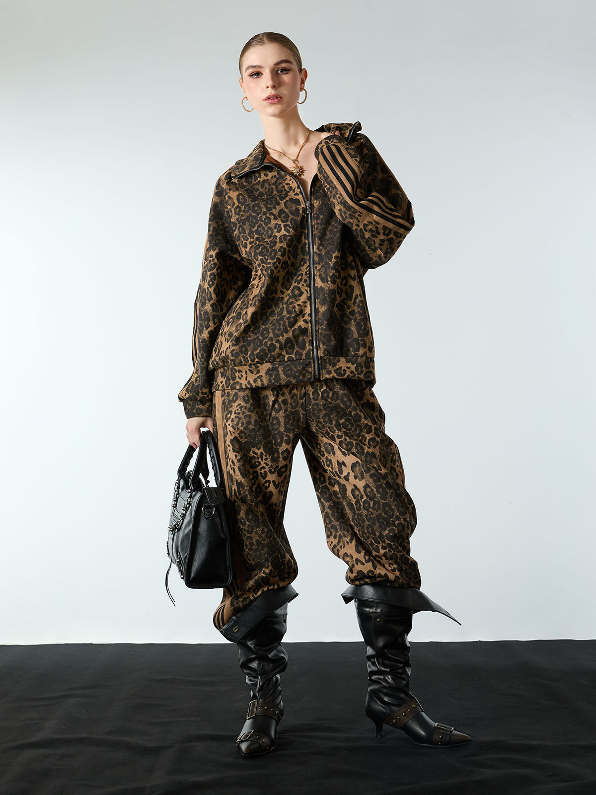 Cheetah Print Suede French Terry Tracksuit