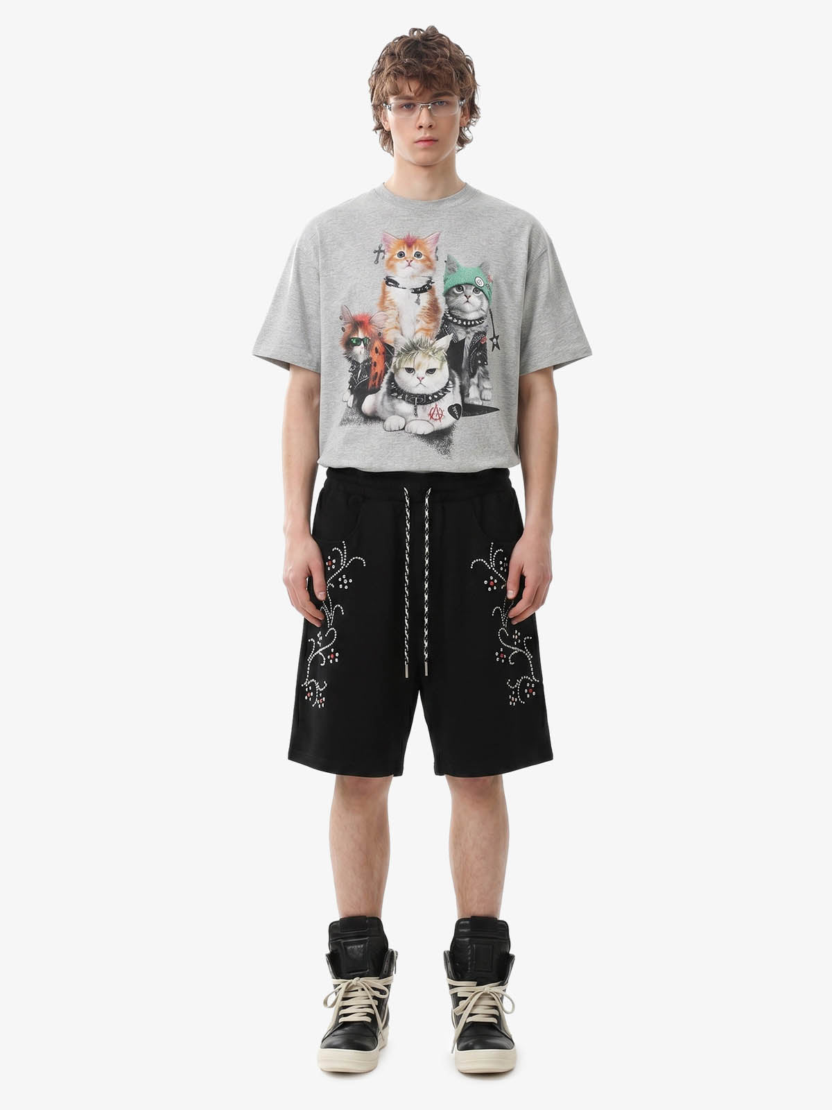 Revelse™  Rhinestone Graphic Jersey Knit Shorts