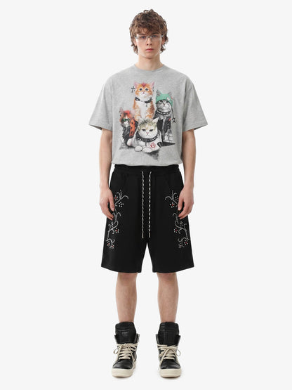 Revelse™  Rhinestone Graphic Jersey Knit Shorts