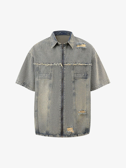 Men's Ripped Distressed Denim Jacket and Pants Set