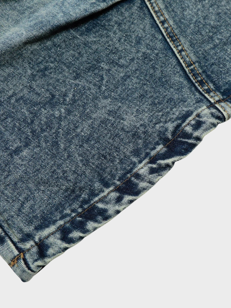 Longline Baggy Studded Denim Shorts Gray Blue