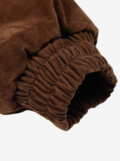 Faux Fur Hooded Suede Bomber Jacket with Metal Clip Streetwear