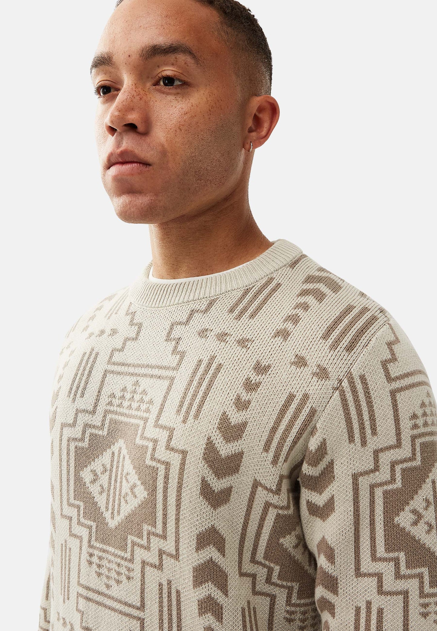 Organic Cotton Knit Crew Neck Sweater Stone Grey