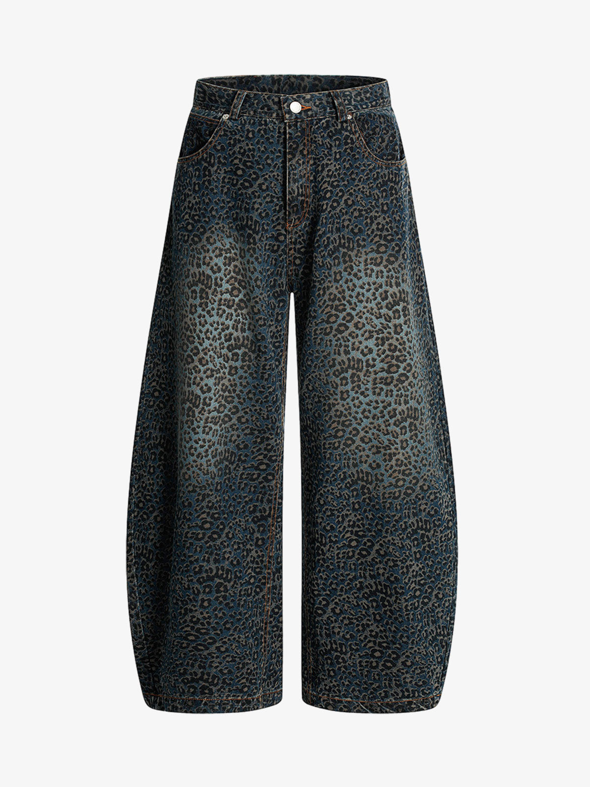 Leopard Print Denim Barrel Jeans