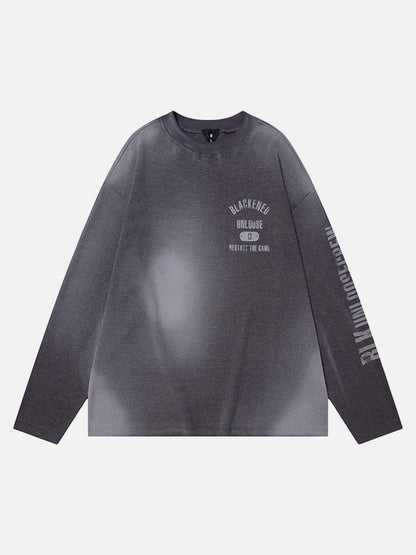 Revelse™ Distressed Graphic Long Sleeve Tee Heather Grey