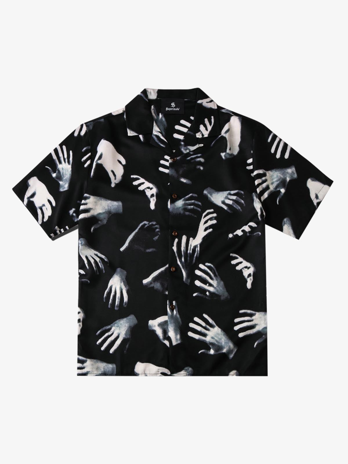 Revelse™  Boxy Camp Collar Faux Fur Shirt Black And White