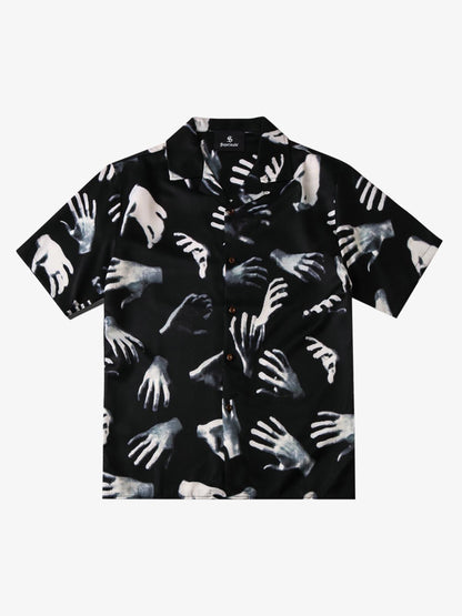 Revelse™  Boxy Camp Collar Faux Fur Shirt Black And White