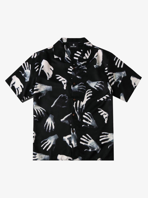 Revelse™  Boxy Camp Collar Faux Fur Shirt Black And White