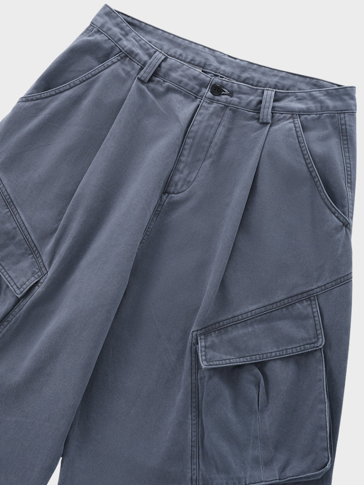 Oversized Wrinkled Cargo Denim Pants Elastic Waist
