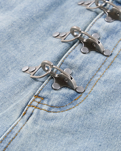 Men's Denim Metal Buckle Baggy Jorts