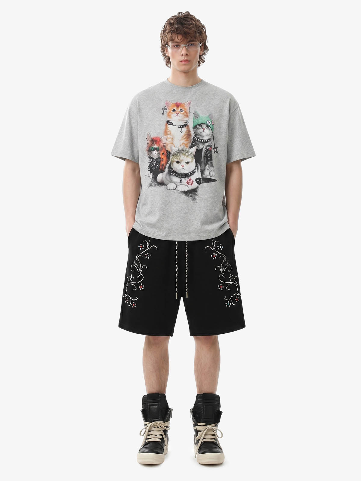 Revelse™  Rhinestone Graphic Jersey Knit Shorts