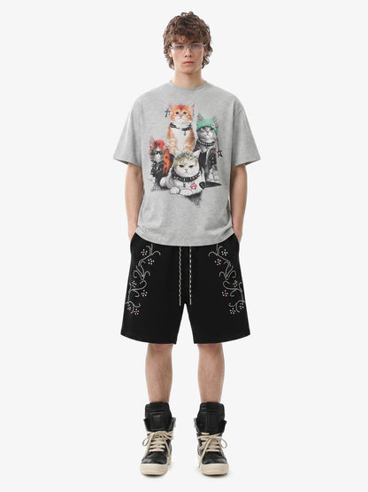 Revelse™  Rhinestone Graphic Jersey Knit Shorts